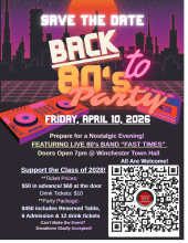 Flier for Back to the 80s Night: WHS Fundraiser